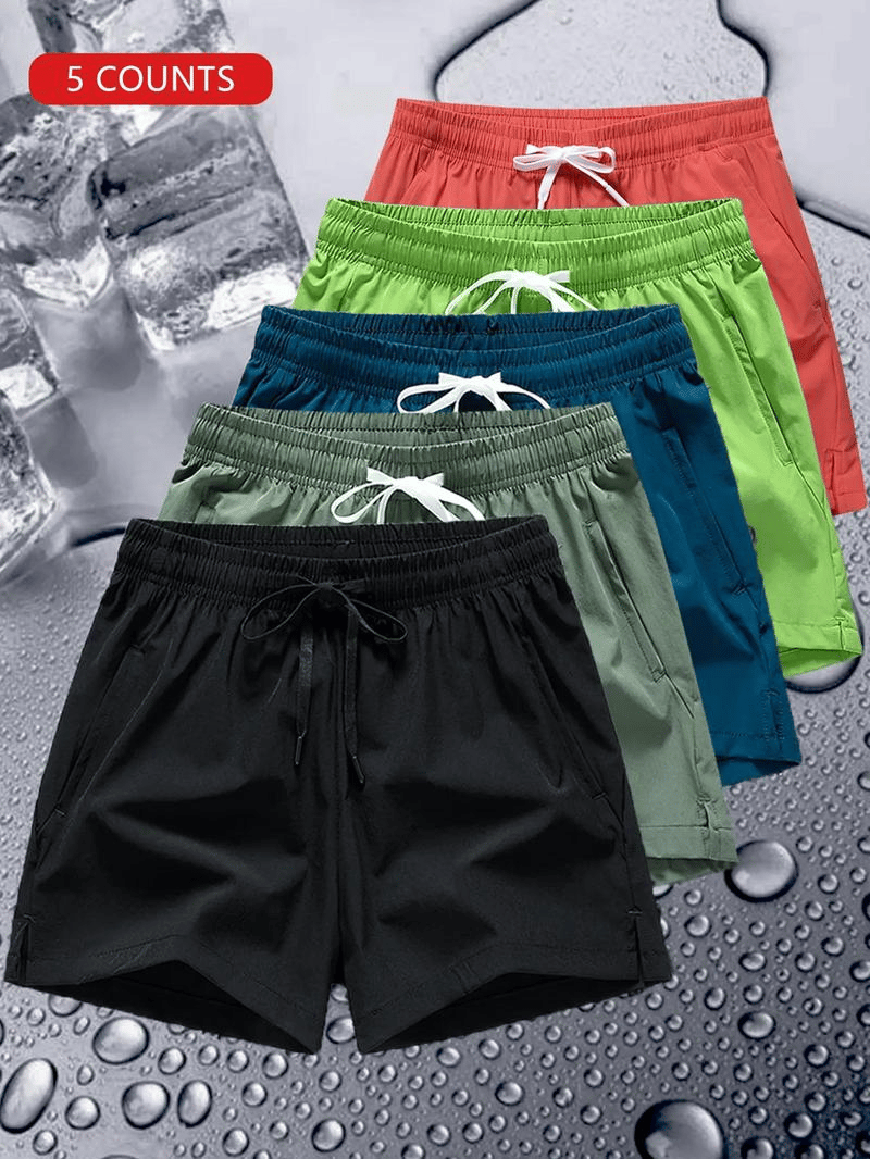 Shorts med bokstavtrykk og snøring i livet for menn -- hurtigtørkende shorts