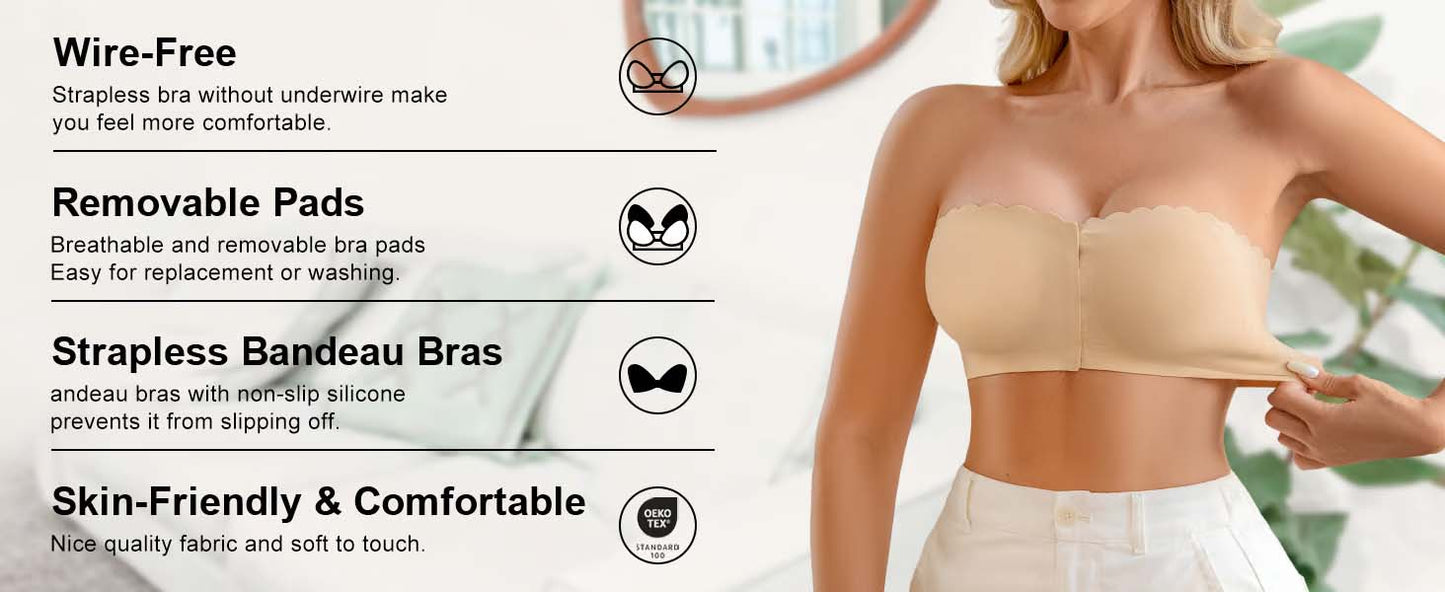 Sømløs frontlukking med skulderstropper og bandeau-bh
