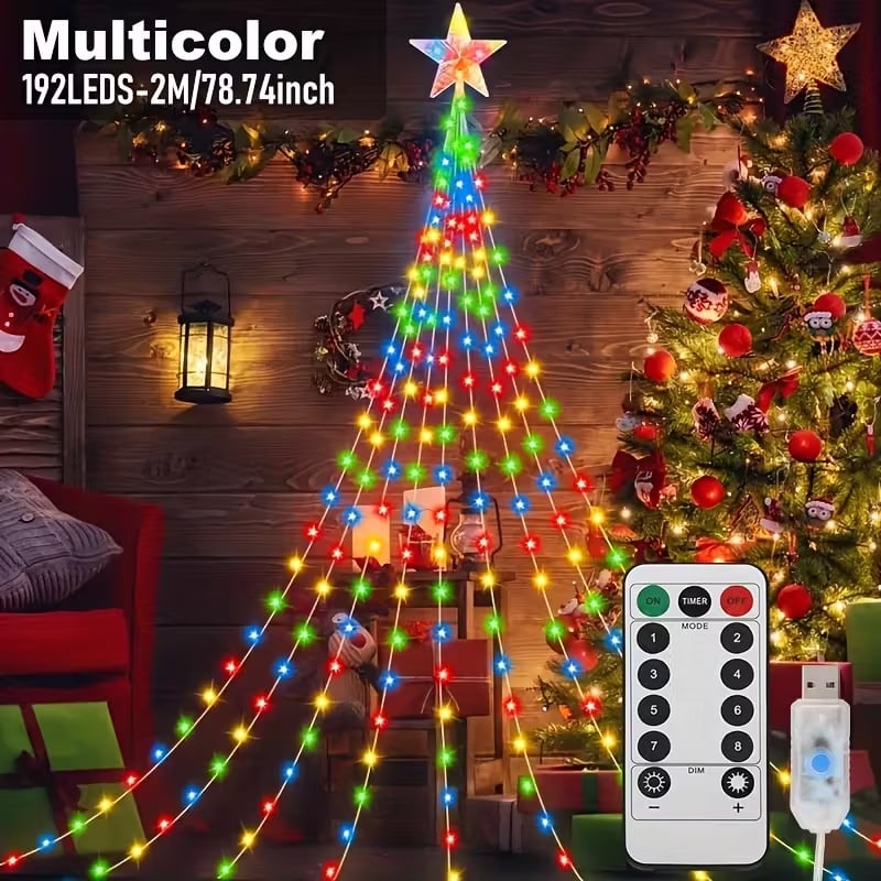 🎄✨ Starlight Cascade Light Show – Magisk julelys med 8 moduser og fjernkontroll! ✨🌟