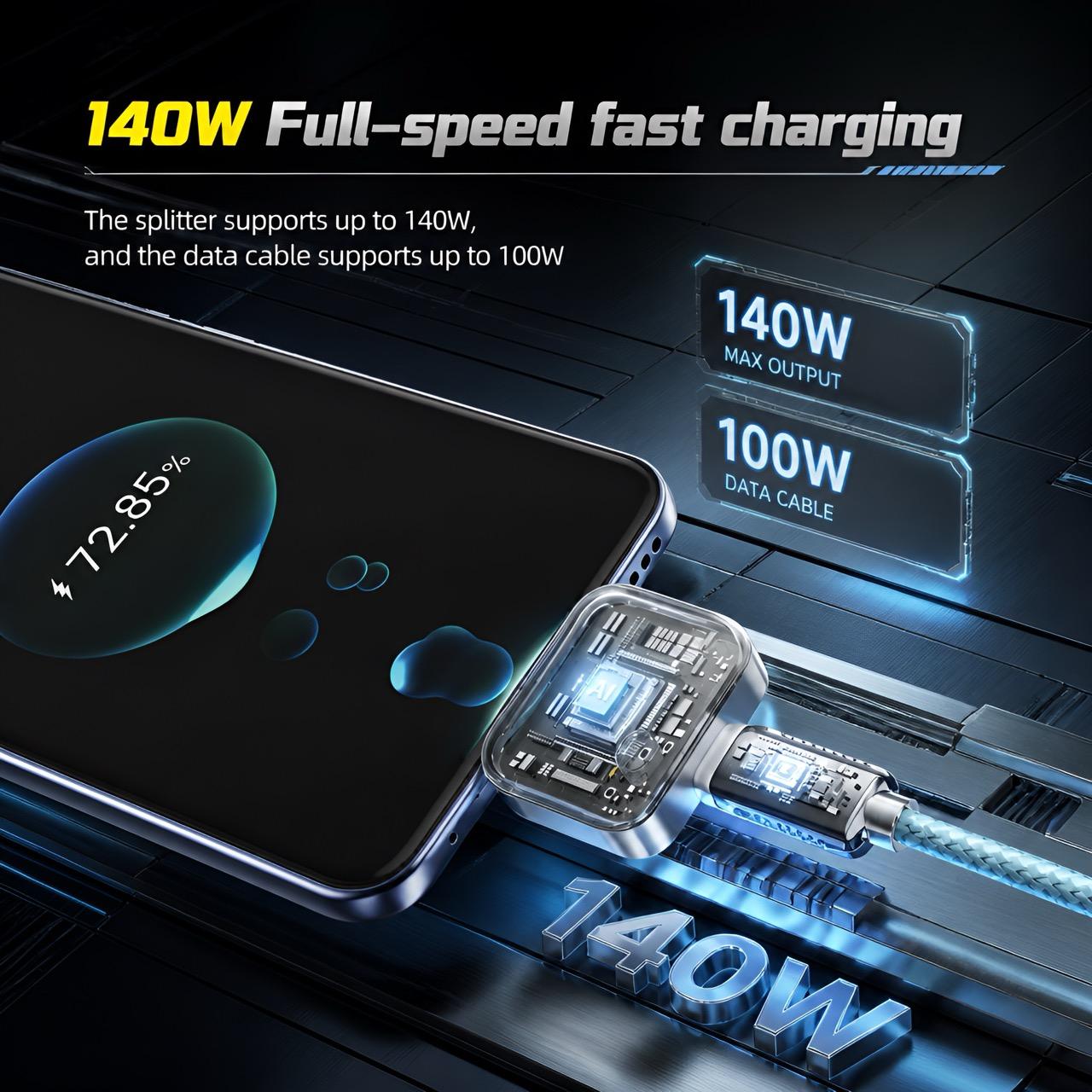 đ„Spesialtilbud: 55 % rabatt âš 140 W Type-C batteribeskyttelse med fysisk frakobling â lader med automatisk og manuell utlĂžsnin