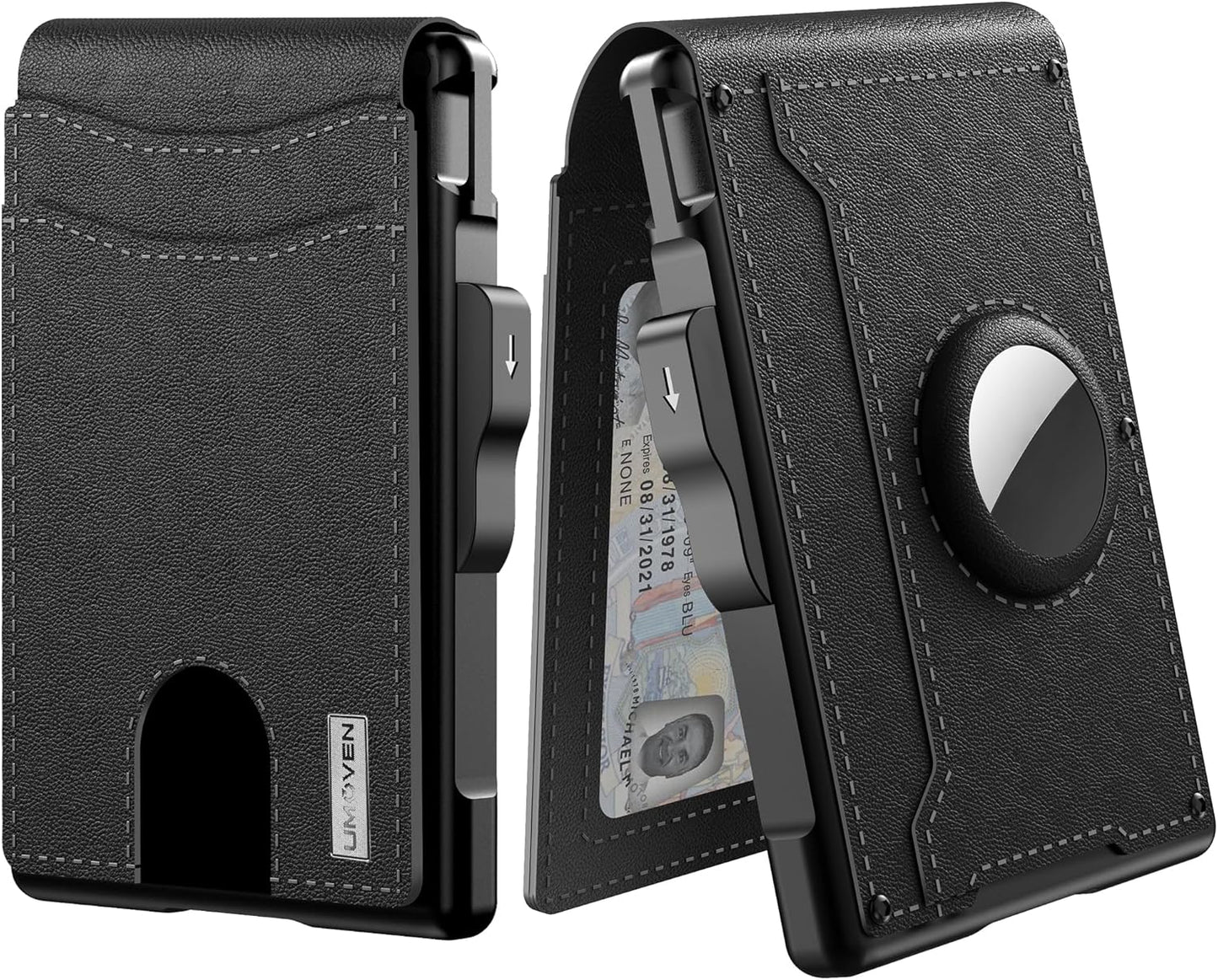 ✨AirTag-lommebok for menn – med pop-up-aluminiumsveske, pengeklips, slanke skinnlommer, kredittkortlommer, RFID-beskyttelse, minimalistisk lommebok med to rom