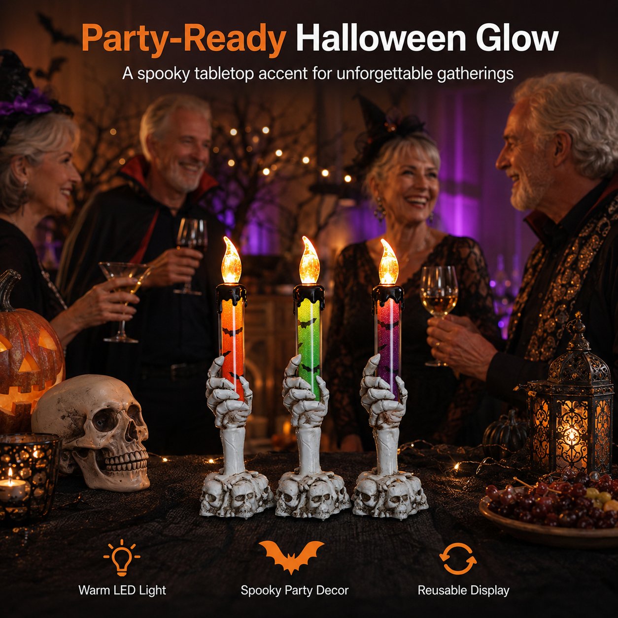 đ Siste dag med 50 % rabatt â LED-lysett med glitter i form av et skjelett og hodeskalle til Halloween