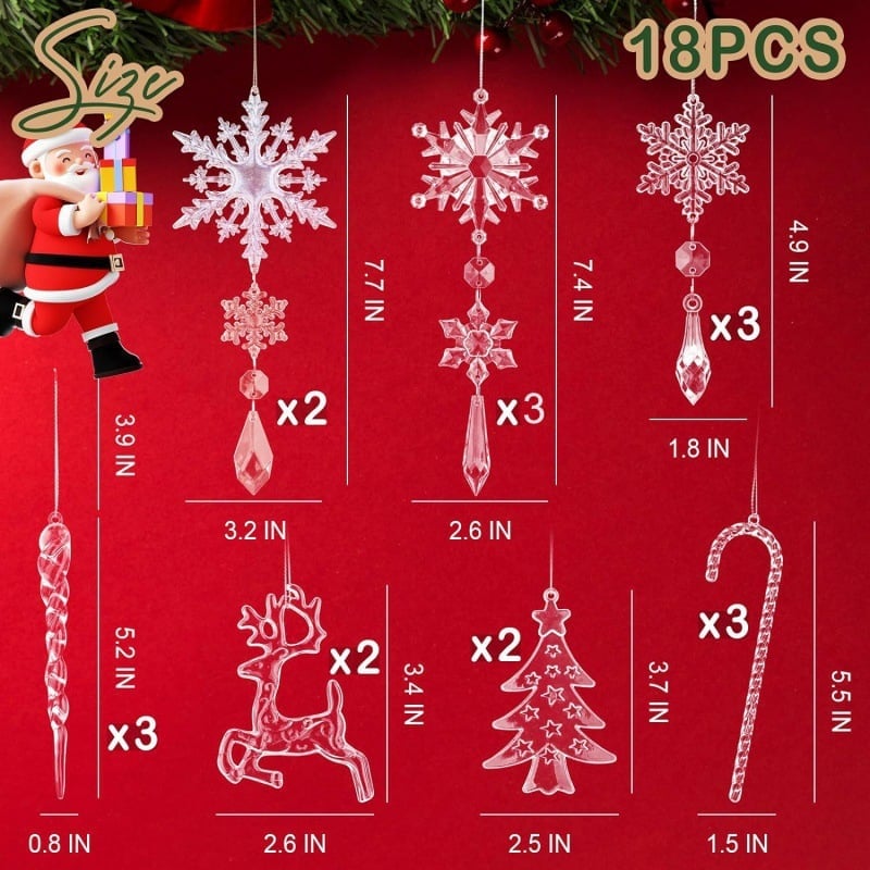 18stk krystall juleornamenter til juletrepynt