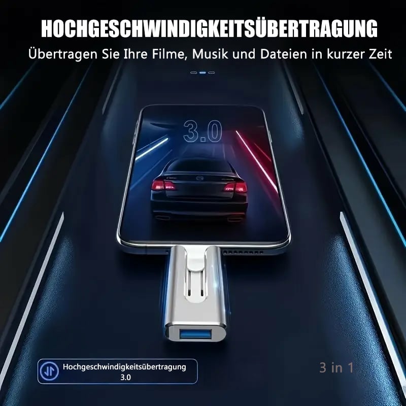 🔥Hot salg - 49% rabatt🔥16 ~ 256 GB Micro USB + 8 Pin + USB 3.0 4 i 1 mobiltelefon datamaskin U-Disk