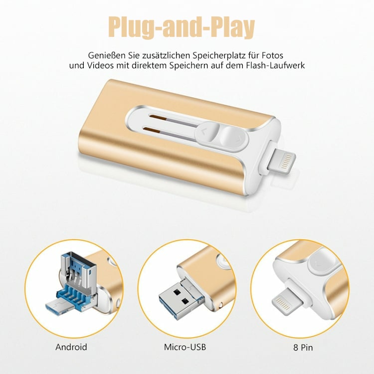 🔥Hot salg - 49% rabatt🔥16 ~ 256 GB Micro USB + 8 Pin + USB 3.0 4 i 1 mobiltelefon datamaskin U-Disk