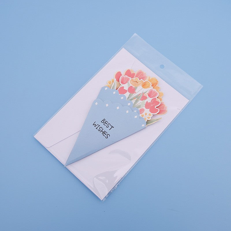 💐3D-blomsterbukett-gratulasjonskort – kreative blomsterkort med konvolutter