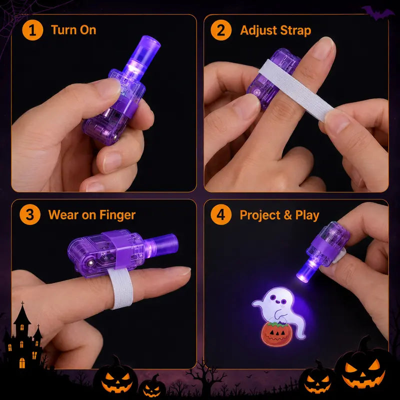 👻🎃 Fingerprojektorringer til Halloween – LED-festtilbehør for barn