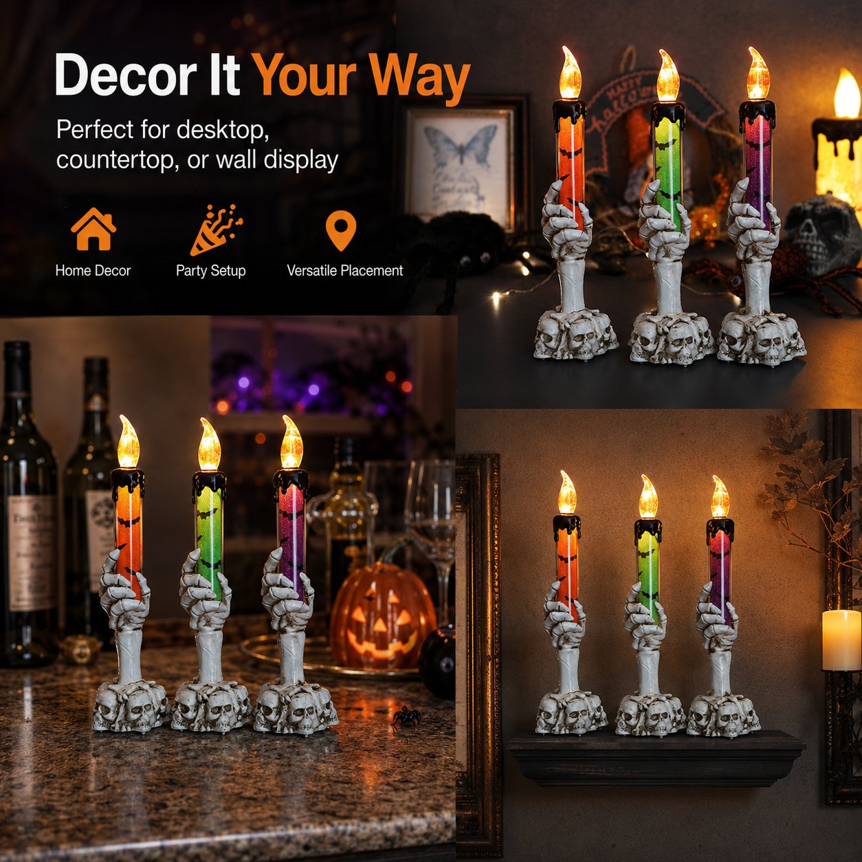 🎃 Siste dag med 50 % rabatt – LED-lysett med glitter i form av et skjelett og hodeskalle til Halloween