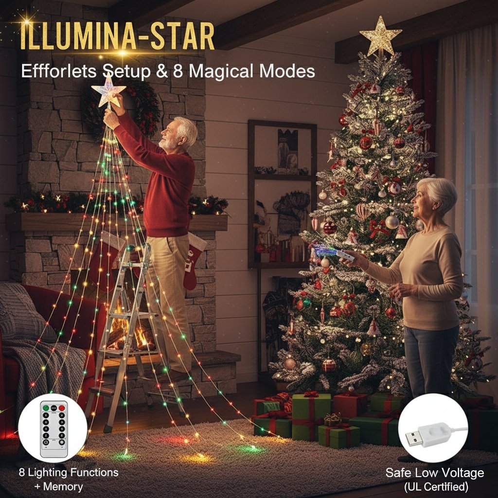 🎄✨ Starlight Cascade Light Show – Magisk julelys med 8 moduser og fjernkontroll! ✨🌟