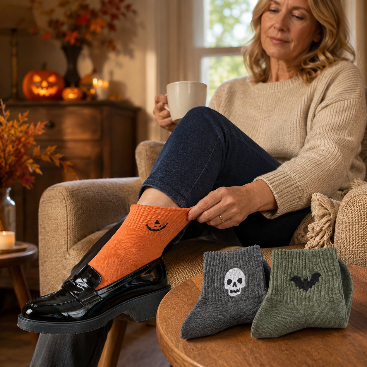 🎃 Populære broderte Halloween-sokker – søte, skumle strikkesokker | 100 % bomull✨