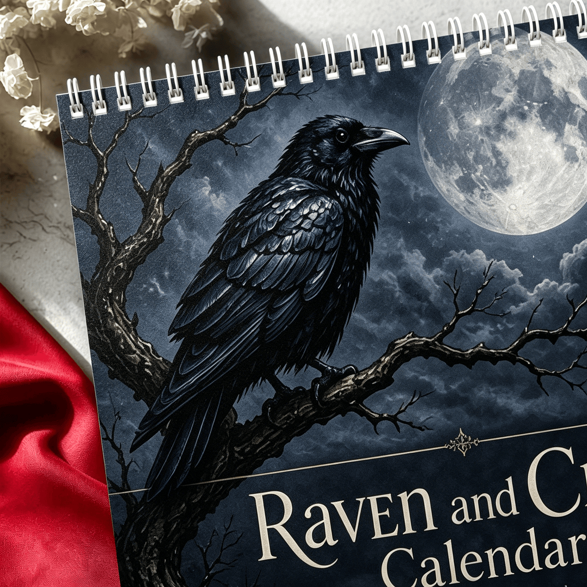 🐦‍⬛Veggkalender for 2027 med ravner og kråker – 12 måneder med gotisk kunst i måneskinn🖤
