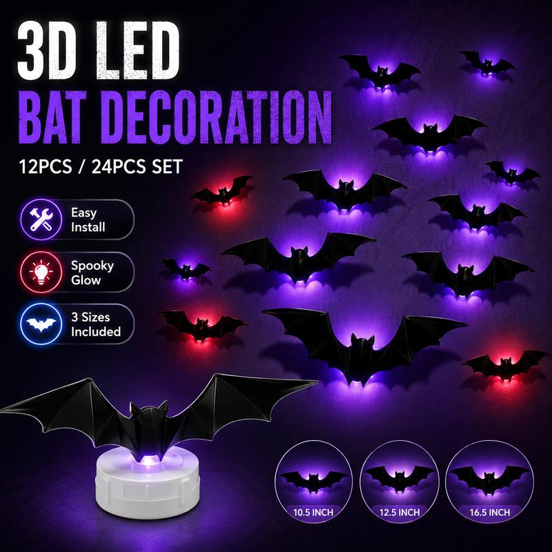 🦇Halloween-dekorasjon: 3D LED-vegglampe formet som en flaggermus