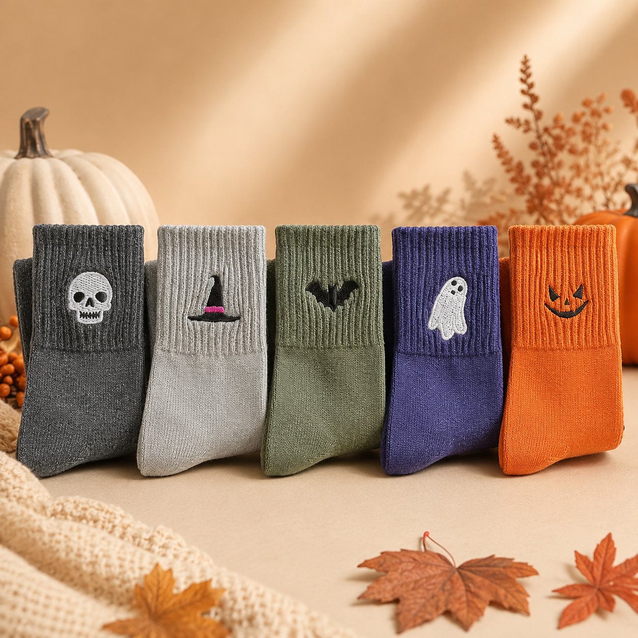 🎃 Populære broderte Halloween-sokker – søte, skumle strikkesokker | 100 % bomull✨