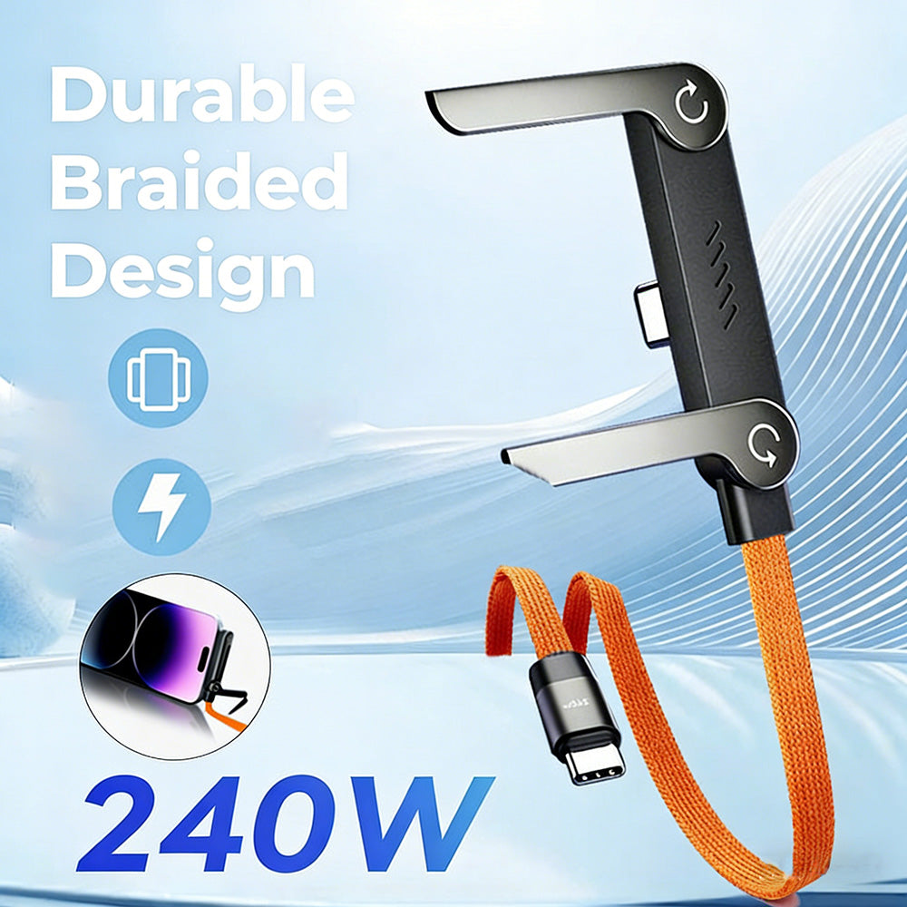 ⚡240 W hurtigladekabel med integrert usynlig stativ — innebygd telefonholder