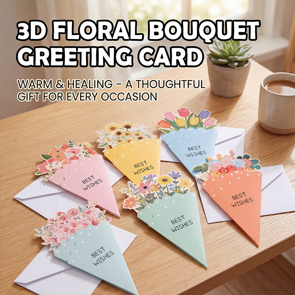 💐3D-blomsterbukett-gratulasjonskort – kreative blomsterkort med konvolutter