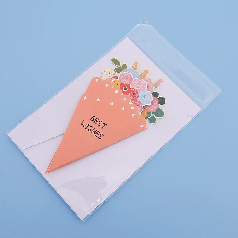 💐3D-blomsterbukett-gratulasjonskort – kreative blomsterkort med konvolutter