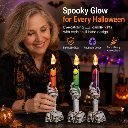 🎃 Siste dag med 50 % rabatt – LED-lysett med glitter i form av et skjelett og hodeskalle til Halloween