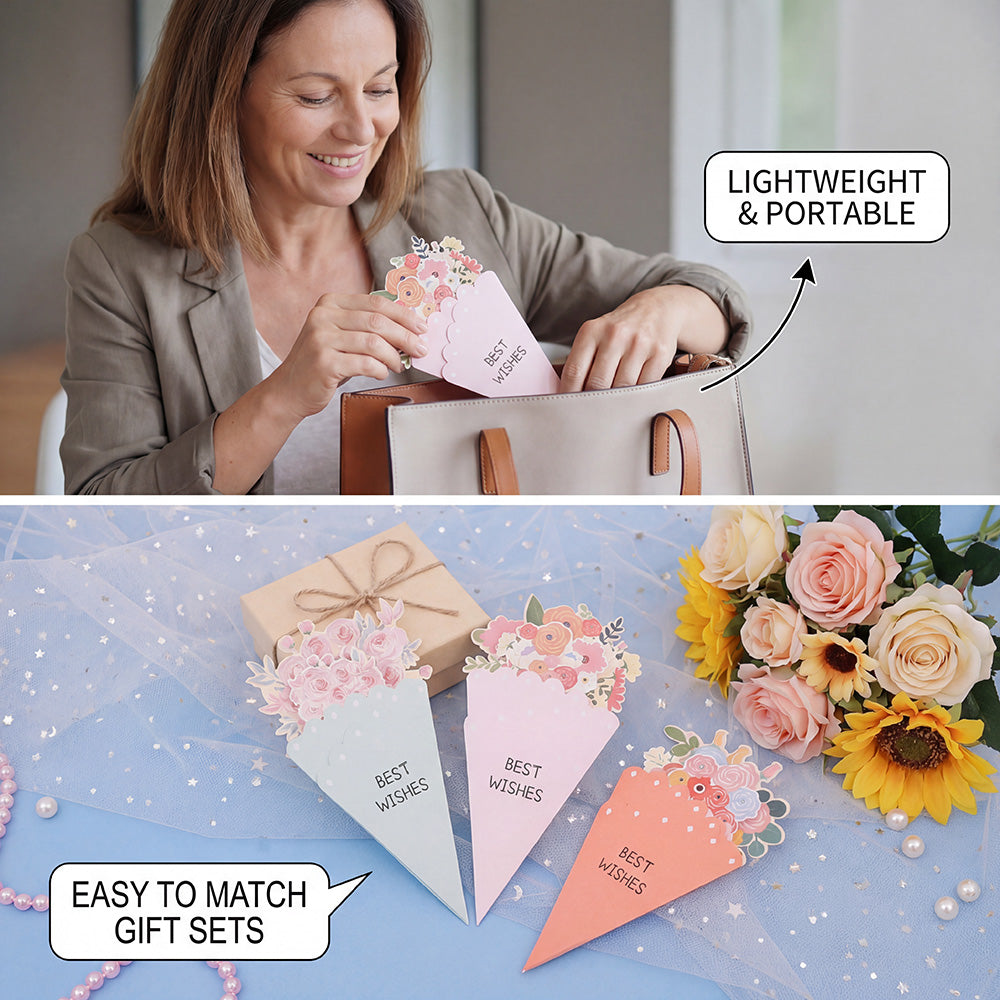 💐3D-blomsterbukett-gratulasjonskort – kreative blomsterkort med konvolutter