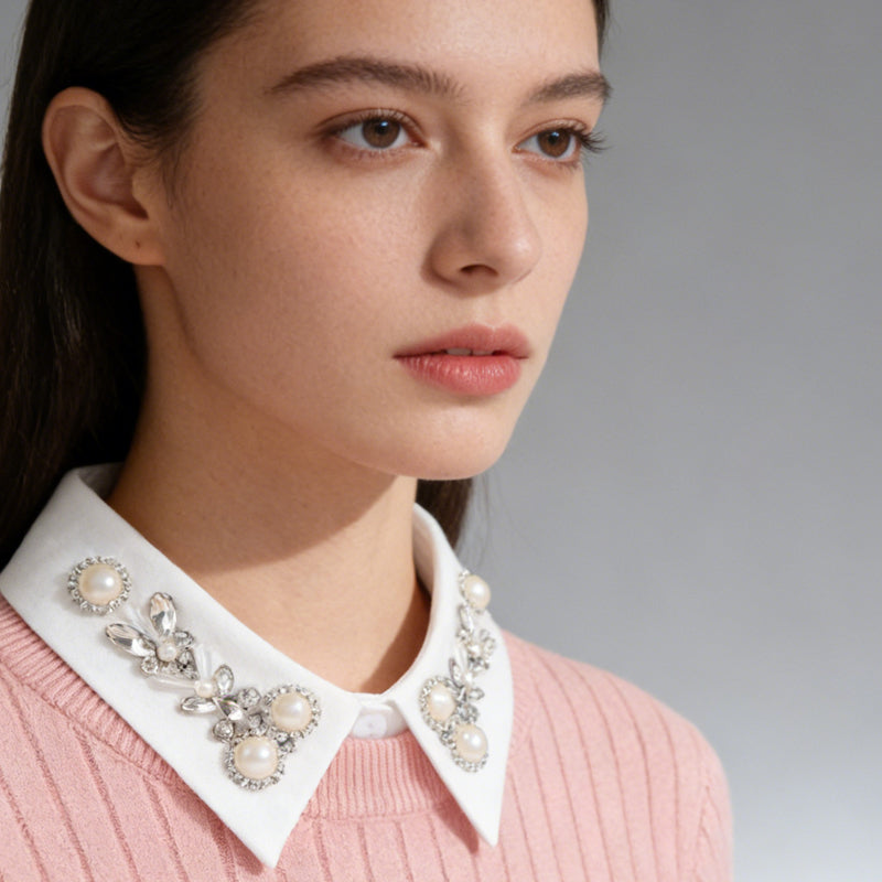 ✨👗 Diamant- og perleimitasjonskrage – avtakbar, glitrende krage til gensere og kjoler! ✨💎