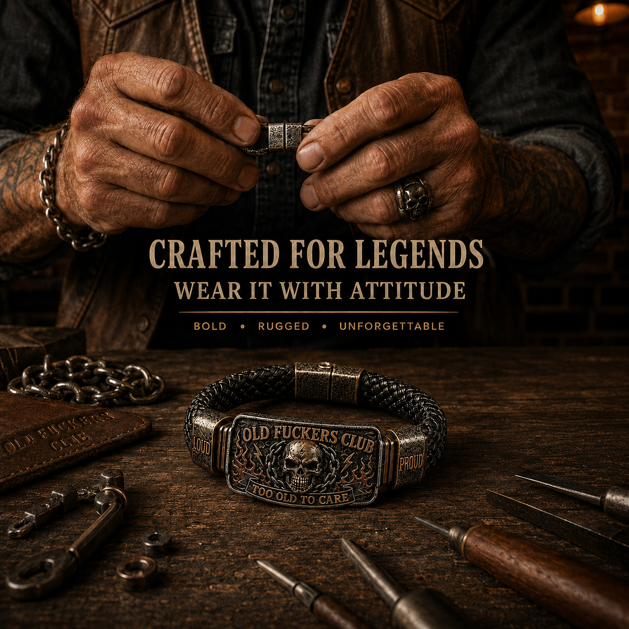 ☠️ Old Fuckers Club & Wild Freedom 🪓 | 2026 begrenset opplag av vintage-armbån
