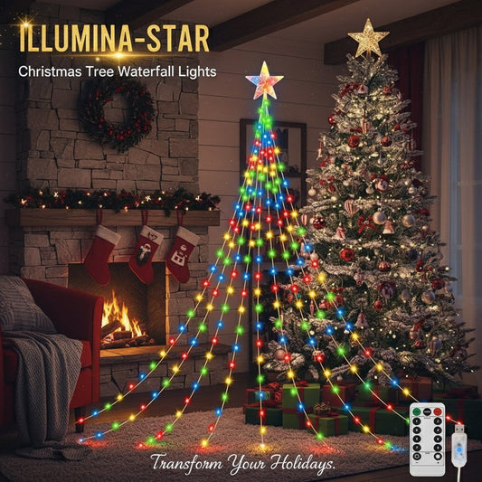 🎄✨ Starlight Cascade Light Show – Magisk julelys med 8 moduser og fjernkontroll! ✨🌟