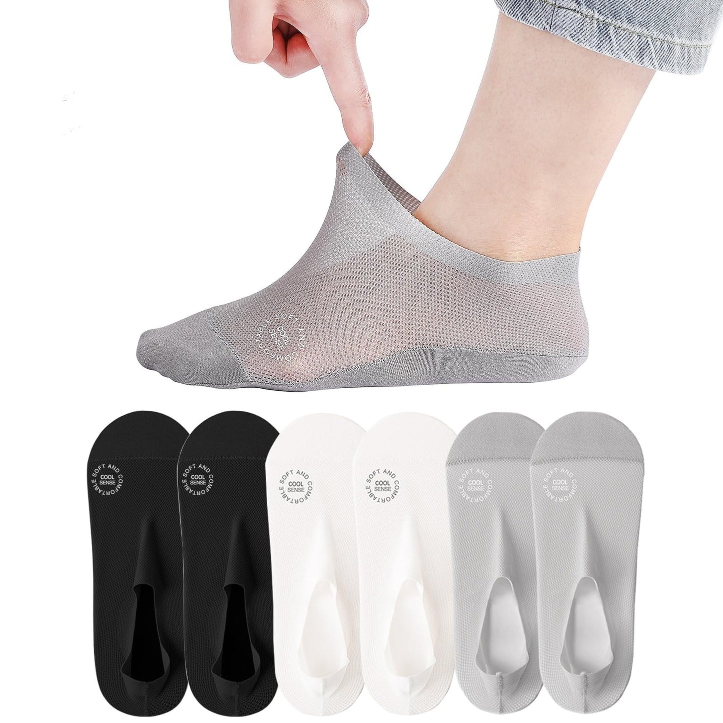 🔥 Pakke med 3 par usynlige sokker med sklisikker såle 🧦 – Pustende, lavskåret design med sklisikker og svetteabsorberende egenskaper