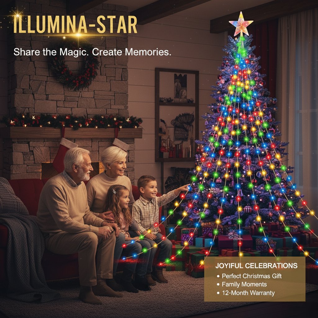 🎄✨ Starlight Cascade Light Show – Magisk julelys med 8 moduser og fjernkontroll! ✨🌟
