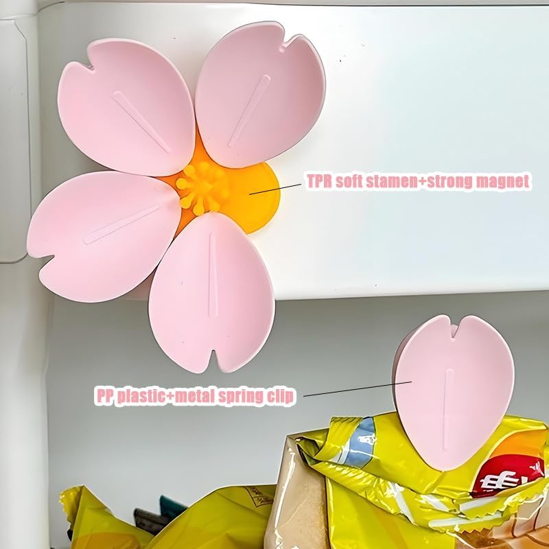 🖌Magnetiske chipklemmer i form av kirsebærblomster og lotusblomster, dekorative kjøleskapsmagneter