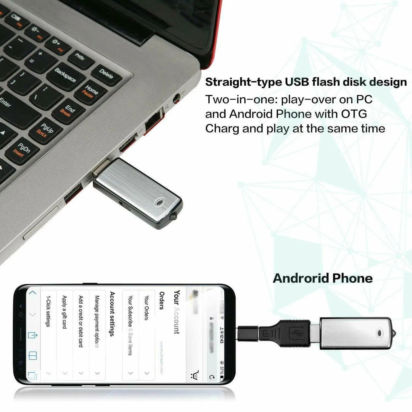 USB-minnepinne stemmeopptaker 2-i-1 – Stemmeaktivert, smart støyreduksjon, automatisk fillagring