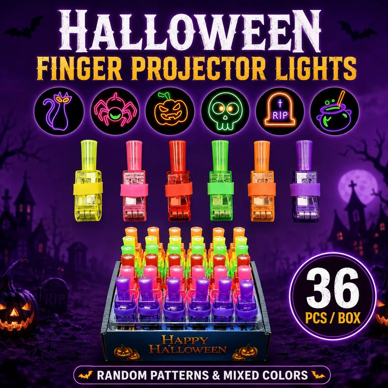 👻🎃 Fingerprojektorringer til Halloween – LED-festtilbehør for barn