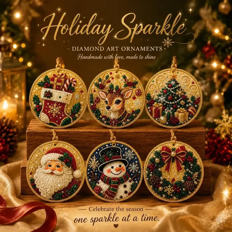🎄🎅Juleperle diamantmaling DIY-sett - 6 festlige mønstre, 3D glitrende dekorasjoner💕