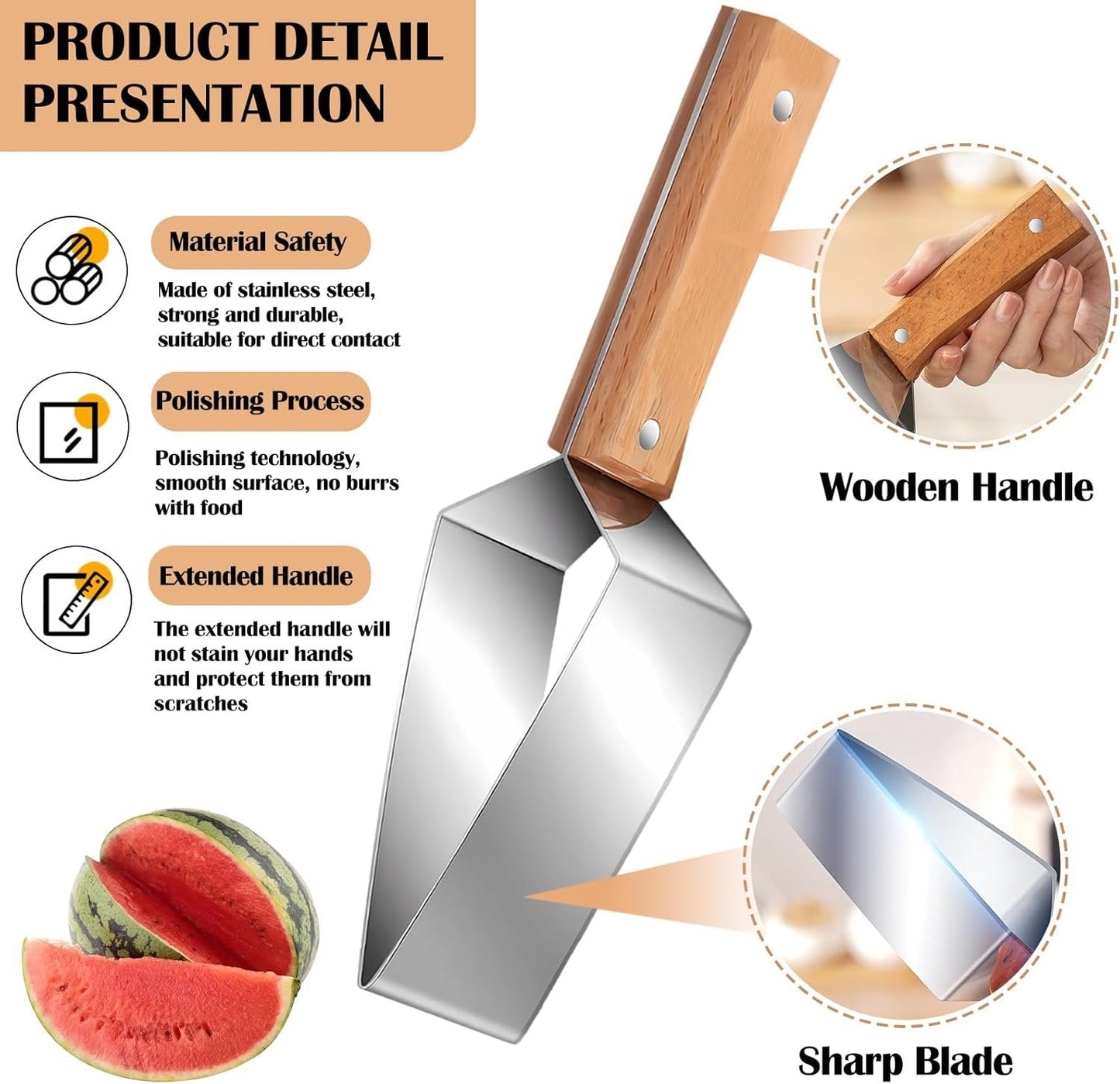 🍉🔪 Trekantet vannmelonskiver — Rustfritt stål med trehåndtak ✨