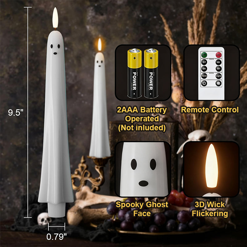 🎃👻Fjernstyrt spøkelseslys med 3D-flimrende veke 👻🎃