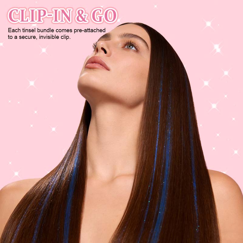 🔥KJØP 1 FÅ 1 GRATIS（24 stykker）✨ [Instant Sparkle] 12-delers clip-in hårforlengelser med glitter | Skinner på få sekunder! 🦄💖