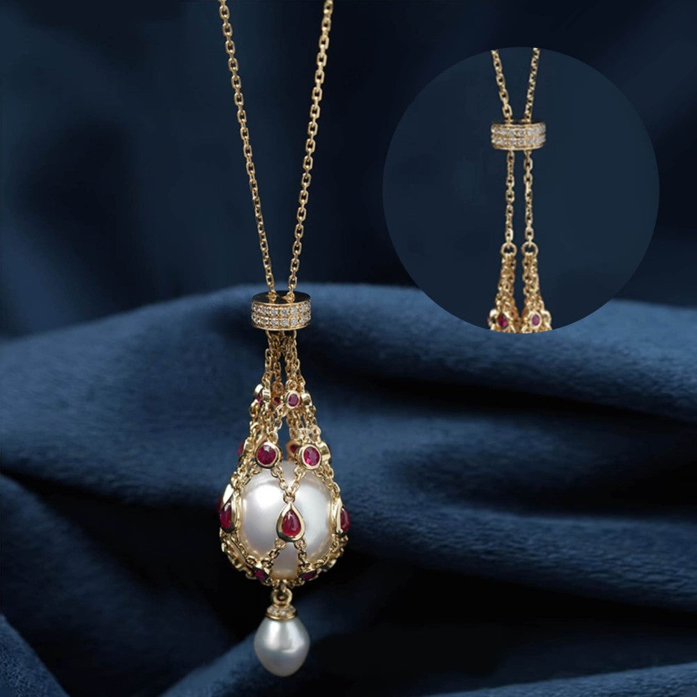 📿✨ Lavaliere-anheng med ferskvannsperle og blå edelsten ✨🔮