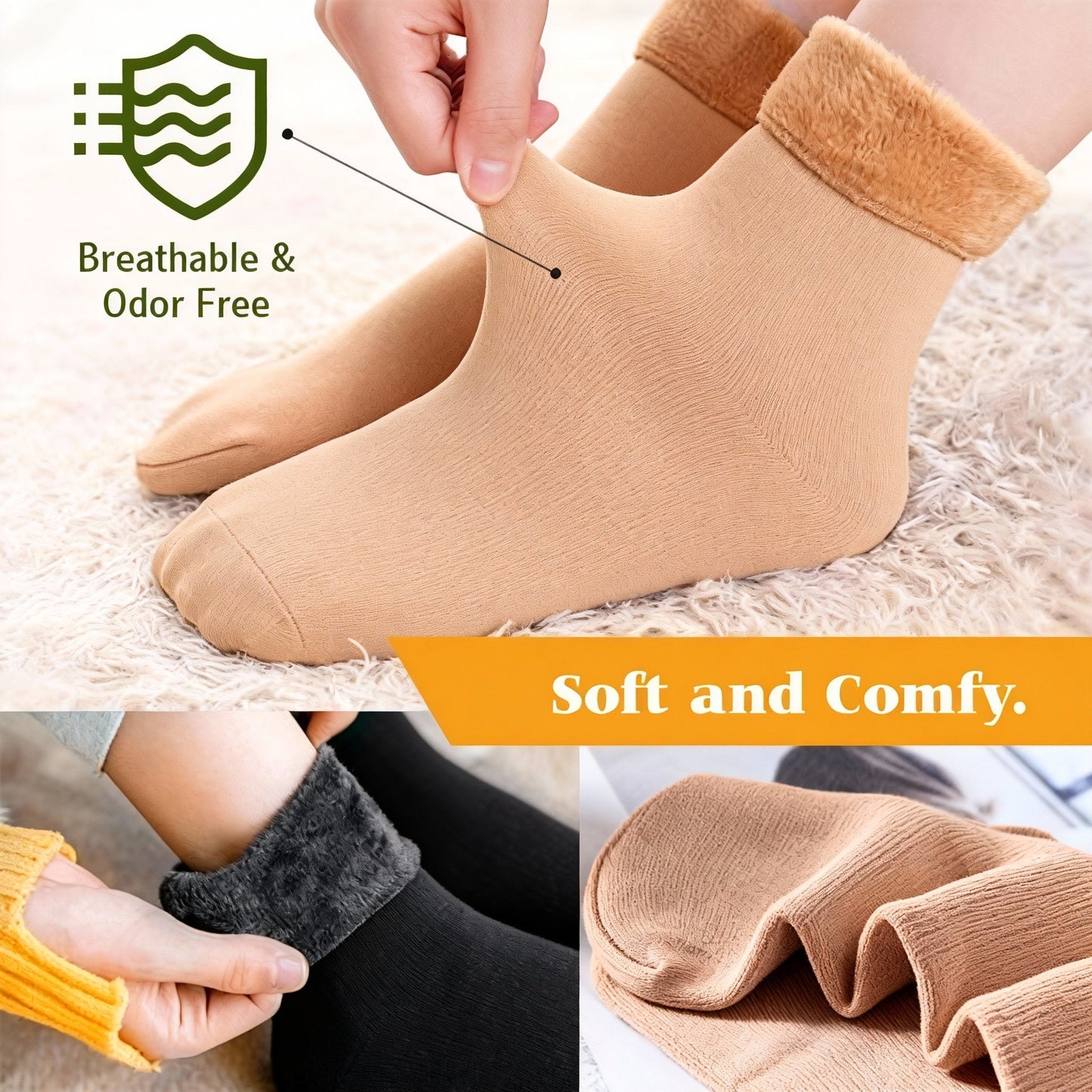 🧦✨ 5-pakk fleecefôrede vintersokker – selvoppvarmende, ekstra tykke og pustende for menn og kvinner! ✨🔥