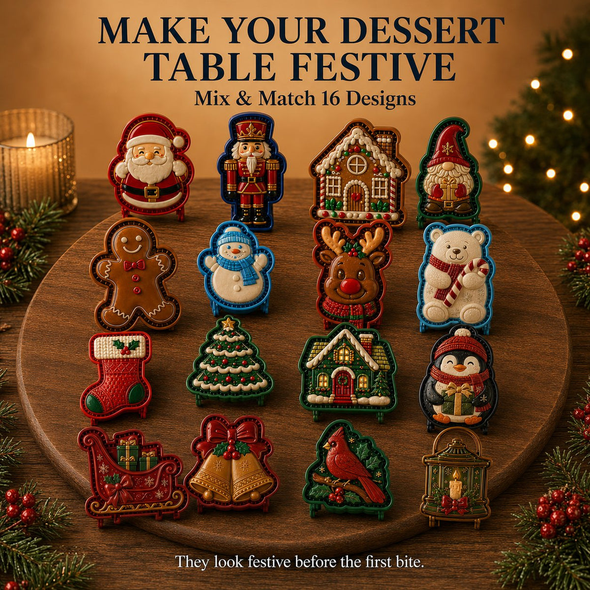 🎄16-delers samling med designede mini-paiformer til jul | Gjenbrukbare, pregede former for å lage detaljerte paier med motiv av julenissen, snømann, reinsdyr, juletre og andre julemotiver 🥧✨
