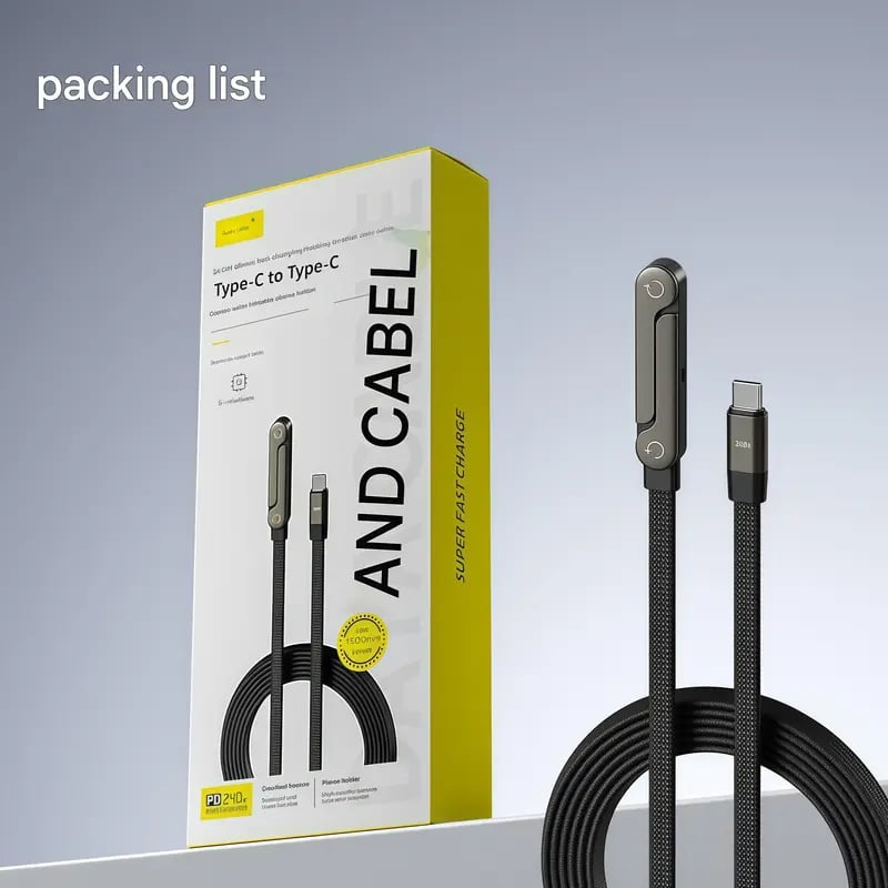⚡2-i-1 usynlig ladekabel – 240W hurtigladekabel med innebygd telefonstativ