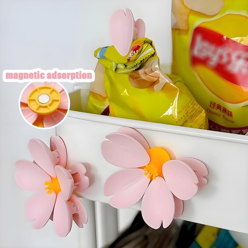 🖌Magnetiske chipklemmer i form av kirsebærblomster og lotusblomster, dekorative kjøleskapsmagneter