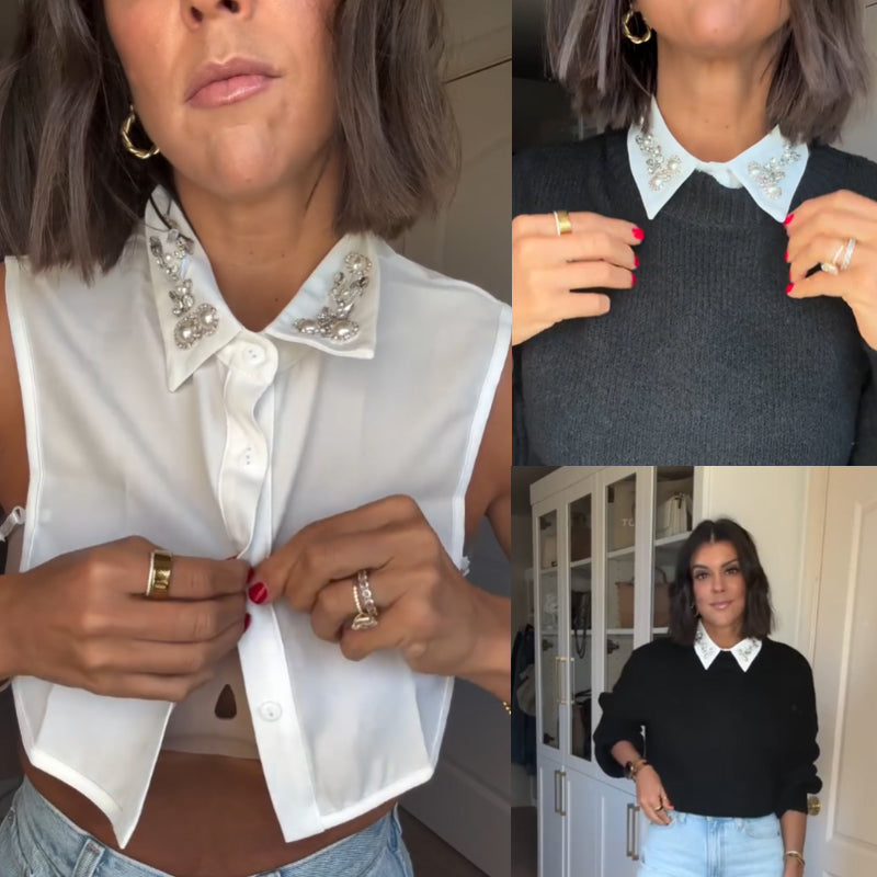 ✨👗 Diamant- og perleimitasjonskrage – avtakbar, glitrende krage til gensere og kjoler! ✨💎