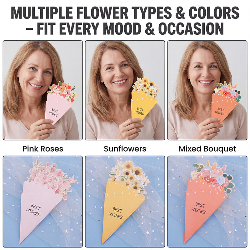💐3D-blomsterbukett-gratulasjonskort – kreative blomsterkort med konvolutter