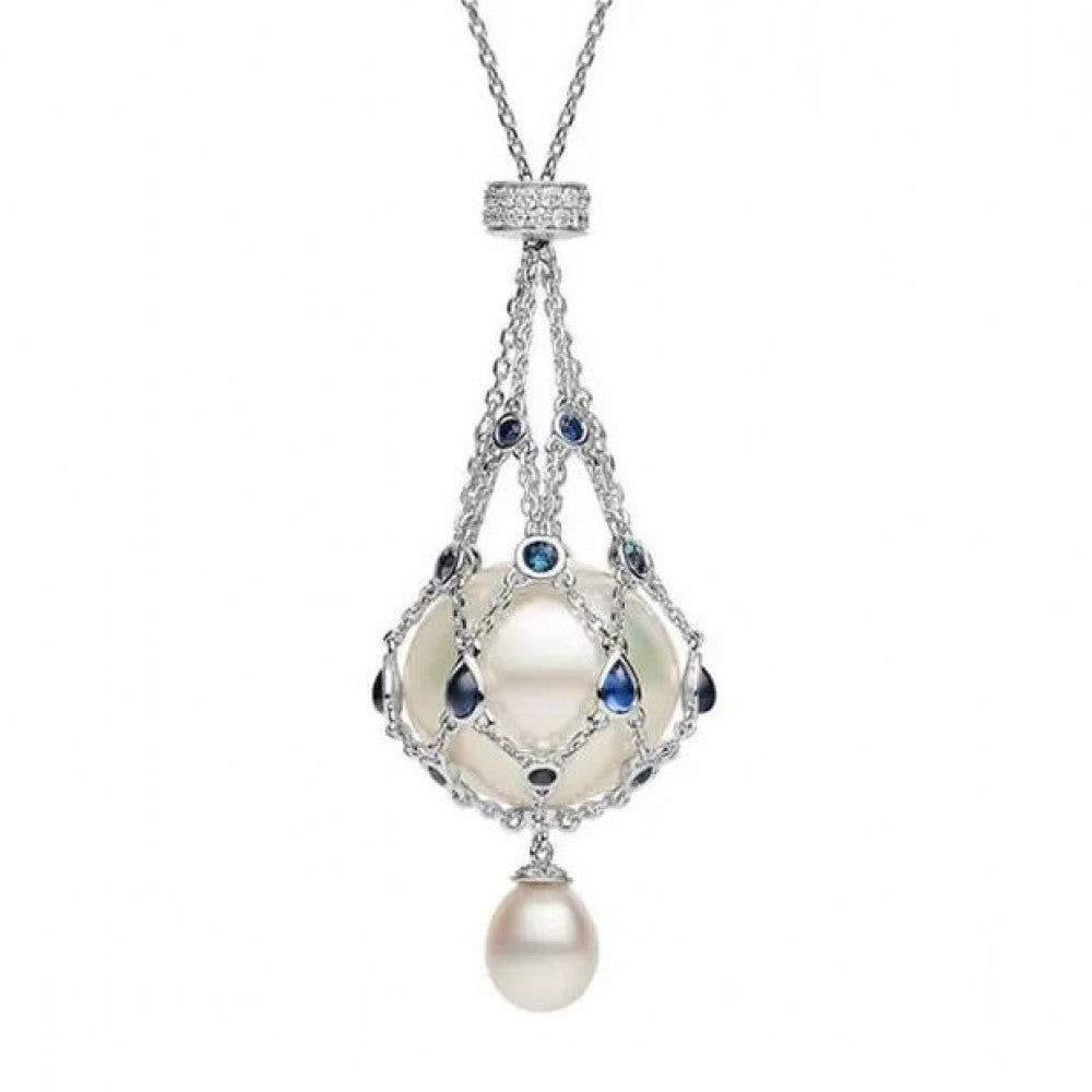 📿✨ Lavaliere-anheng med ferskvannsperle og blå edelsten ✨🔮