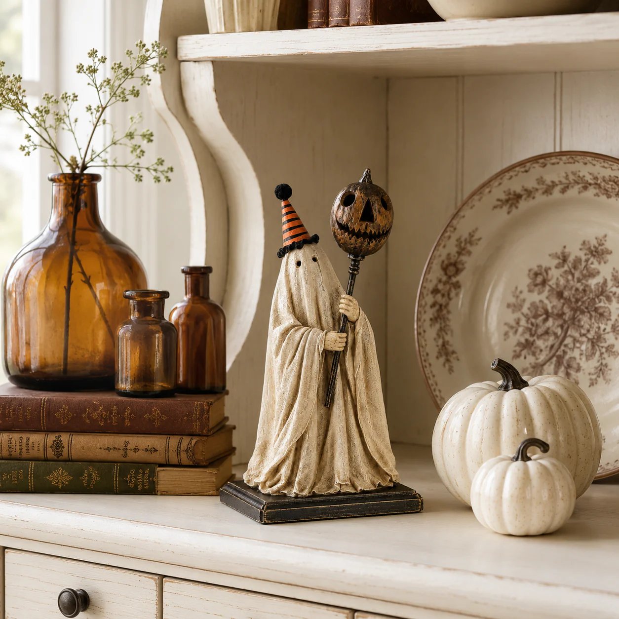 Summerween-salg: 50 % rabatt – Opplyst vintage spøkelsesfigur med glødende gresskarstav