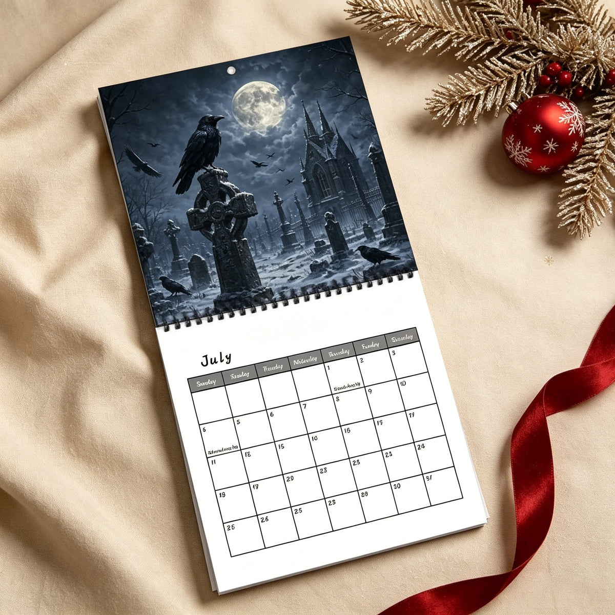 🐦‍⬛Veggkalender for 2027 med ravner og kråker – 12 måneder med gotisk kunst i måneskinn🖤