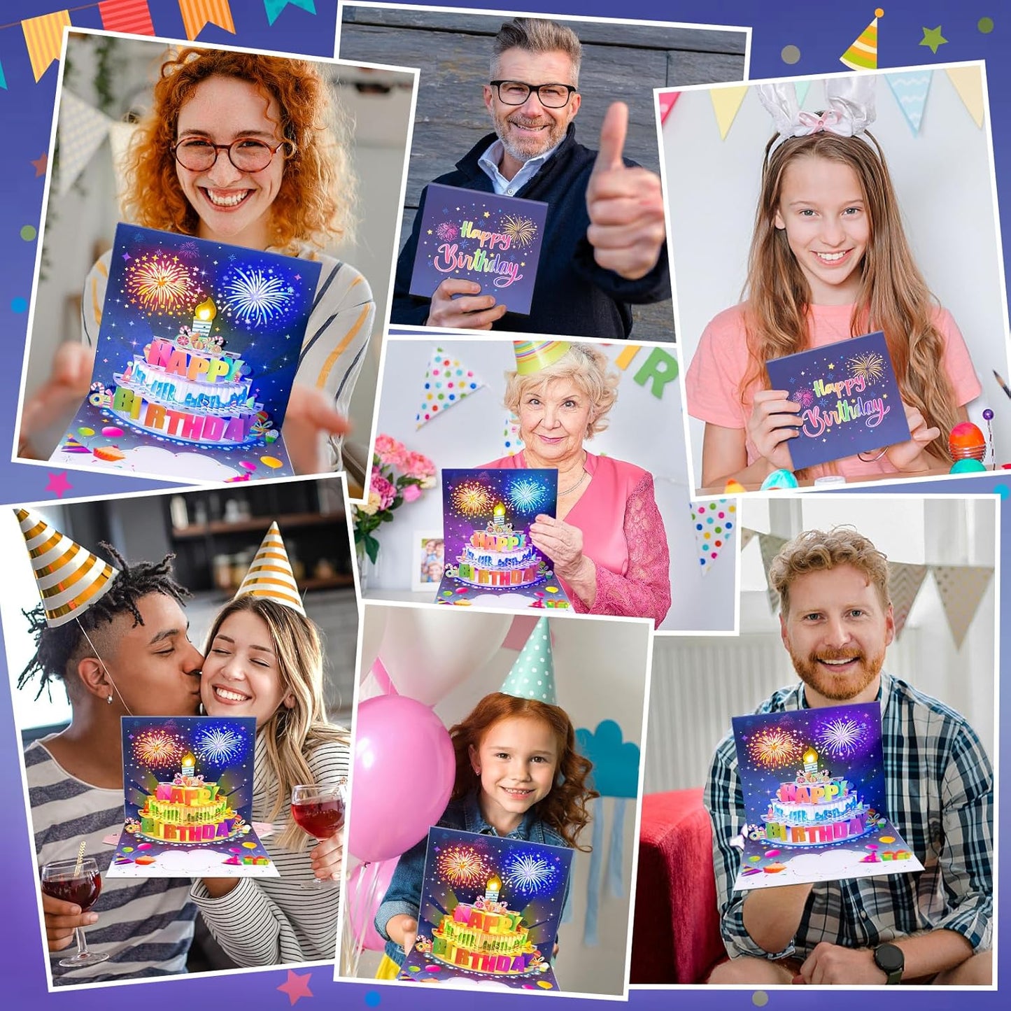 🎂Fødselsdagskort med fyrverkeri, pop-up-kake og blåsbar lys- og musikkfunksjon