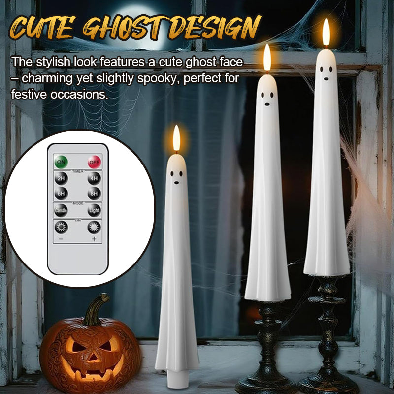 🎃👻Fjernstyrt spøkelseslys med 3D-flimrende veke 👻🎃