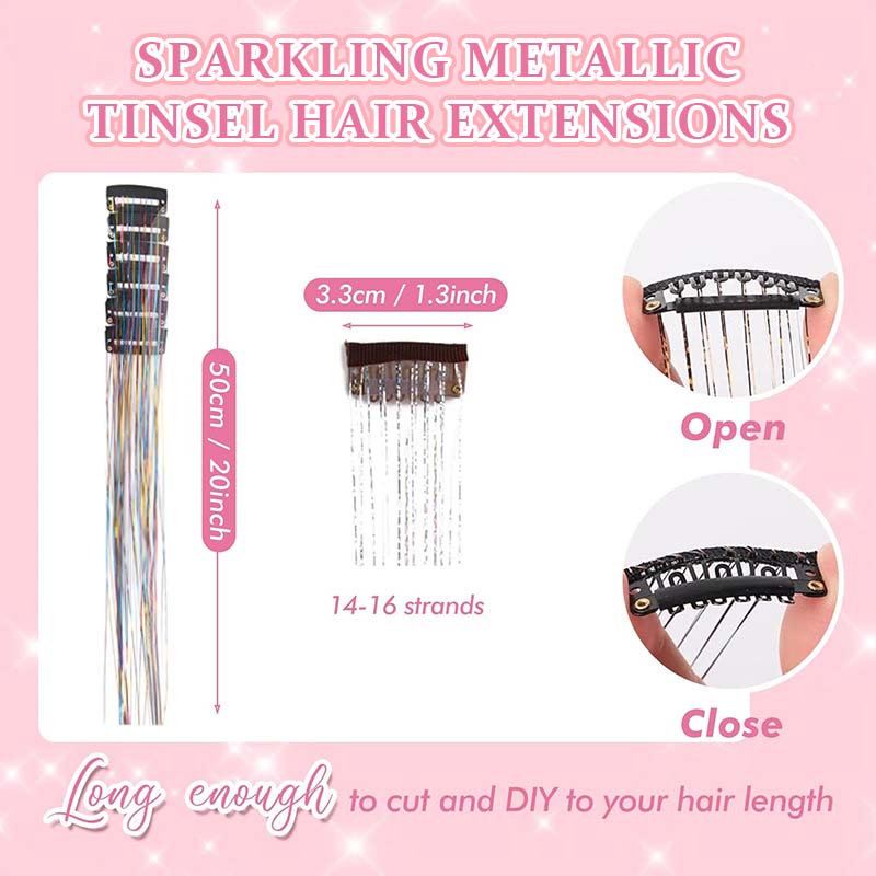 🔥KJØP 1 FÅ 1 GRATIS（24 stykker）✨ [Instant Sparkle] 12-delers clip-in hårforlengelser med glitter | Skinner på få sekunder! 🦄💖