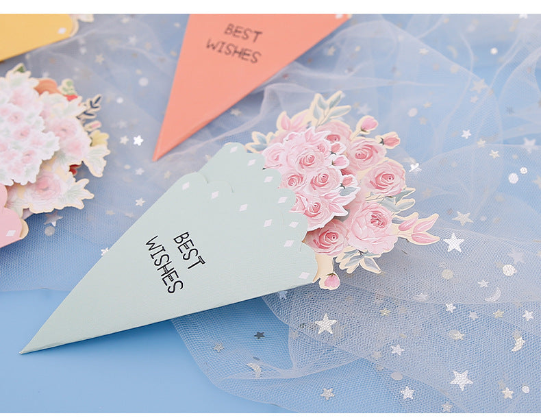 💐3D-blomsterbukett-gratulasjonskort – kreative blomsterkort med konvolutter