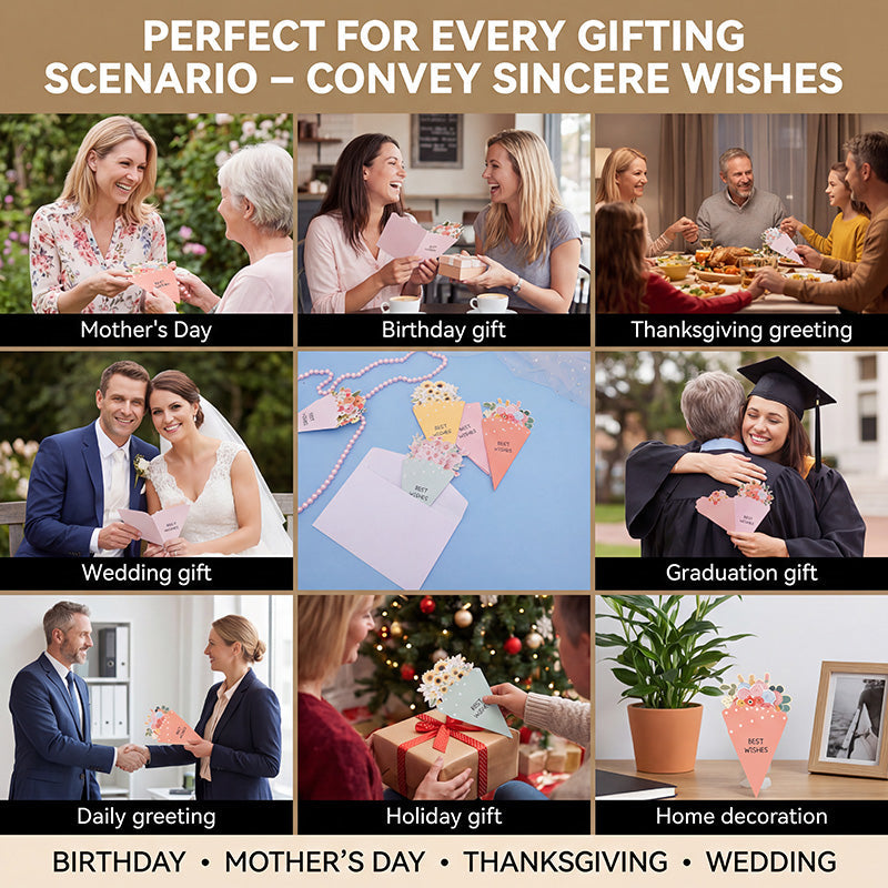 💐3D-blomsterbukett-gratulasjonskort – kreative blomsterkort med konvolutter