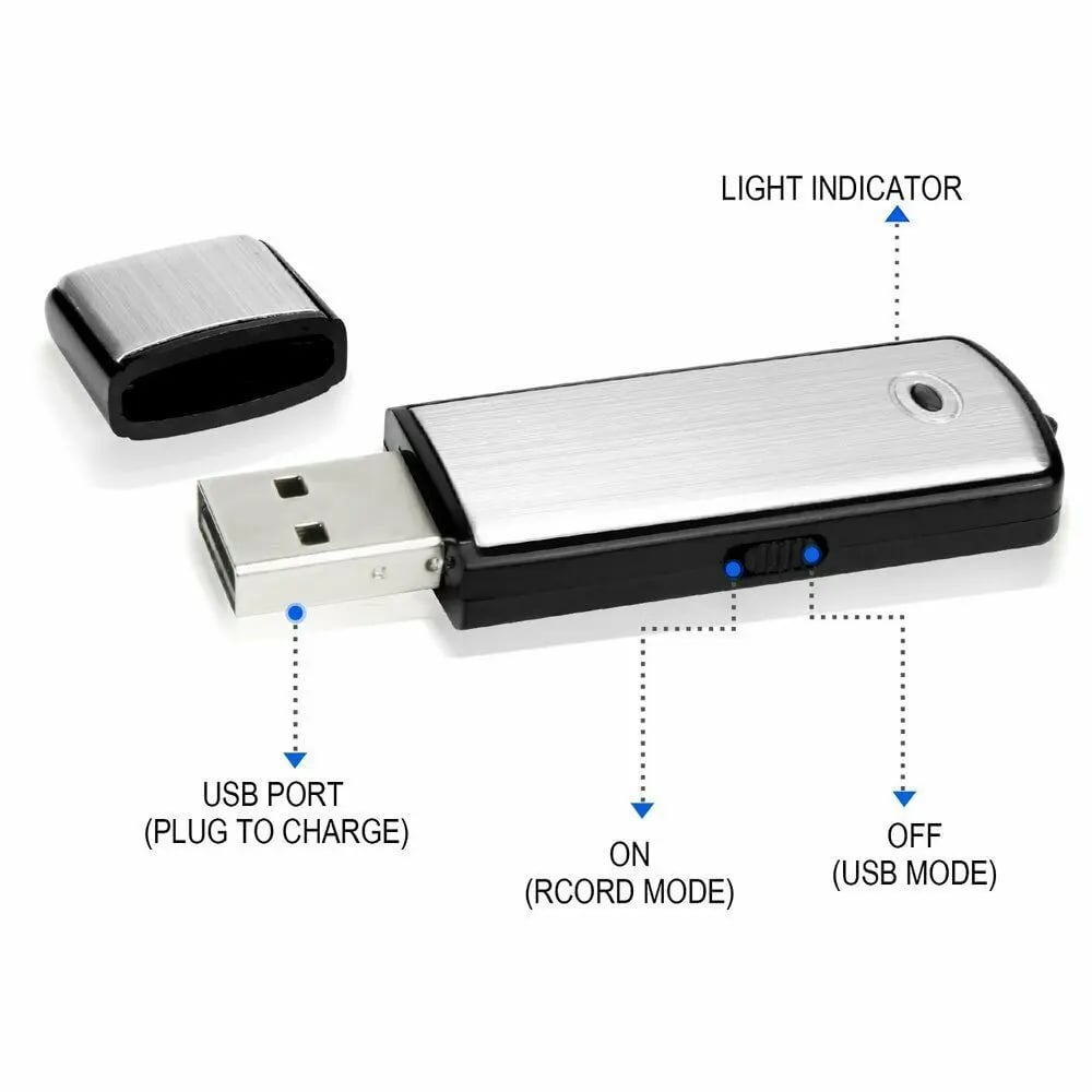 USB-minnepinne stemmeopptaker 2-i-1 – Stemmeaktivert, smart støyreduksjon, automatisk fillagring